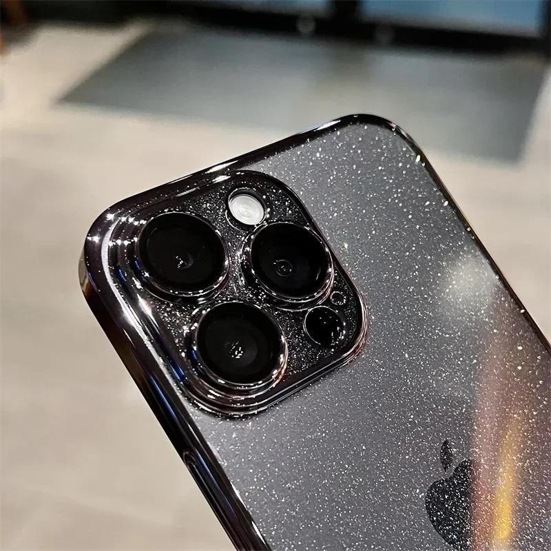 Блестящий прозрачный жесткий тонкий чехол из поликарбоната для iPhone 16 15 14 Pro Max Plus 13 12 11 С покрытием Прозрачный защитный чехол для камеры Ультратонкий чехол