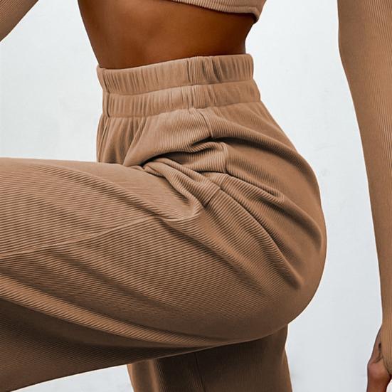 Женский комплект для отдыха из 2 предметов: кроп-топ с длинным рукавом и широкие брюки. Осенний костюм с круглым вырезом. Повседневные наряды