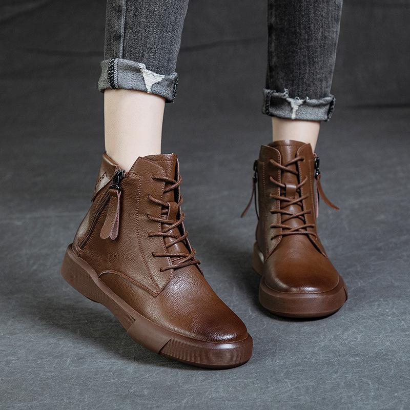 2025 Autumn and Winter Soft-soled Women's New British Martin Boots Casual Flat-bottomed Velvet Retro Cotton Boots Versatile Short Boots