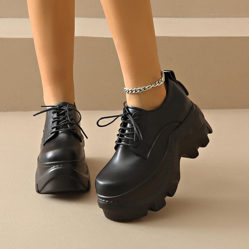 Модные туфли на толстой подошве с круглым носком, ремешком спереди, однотонные, женские, повседневные, одинарные, модные, универсальные лоферы, туфли на высоком каблуке