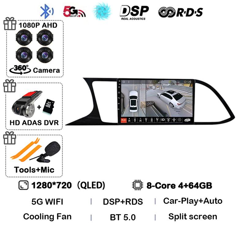 Android 14 WIFI+4G Carplay Auto для Seat Leon 3 MK3 2012-2020 Автомобильное радио GPS Мультимедиа Видеоплеер Стерео 360 Камера DSP Аудио