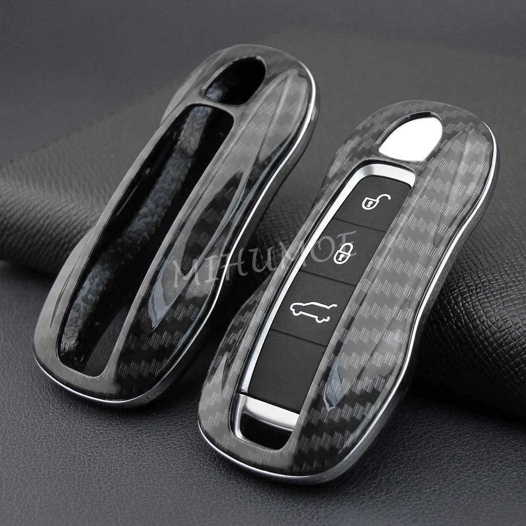 For 2019-2025 Porsche Panamera Taycan Cayenne Coupe 911 Car Remote Key Fob Case Cover Shell Keychain Accessories Carbon Fiber