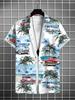 Men's Casual Short - Sleeve Shirt with Coconut Tree & Car Prints, Made of Polyester Fiber, Mixed Color, Multiple Specifications Available, Suitable
