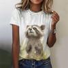 Summer T-Shirt For Women 3D Printed Cute Animal Raccoon Panda Pattern Tees Casual Short Sleeves Round Neck Tops Loose T Shirts