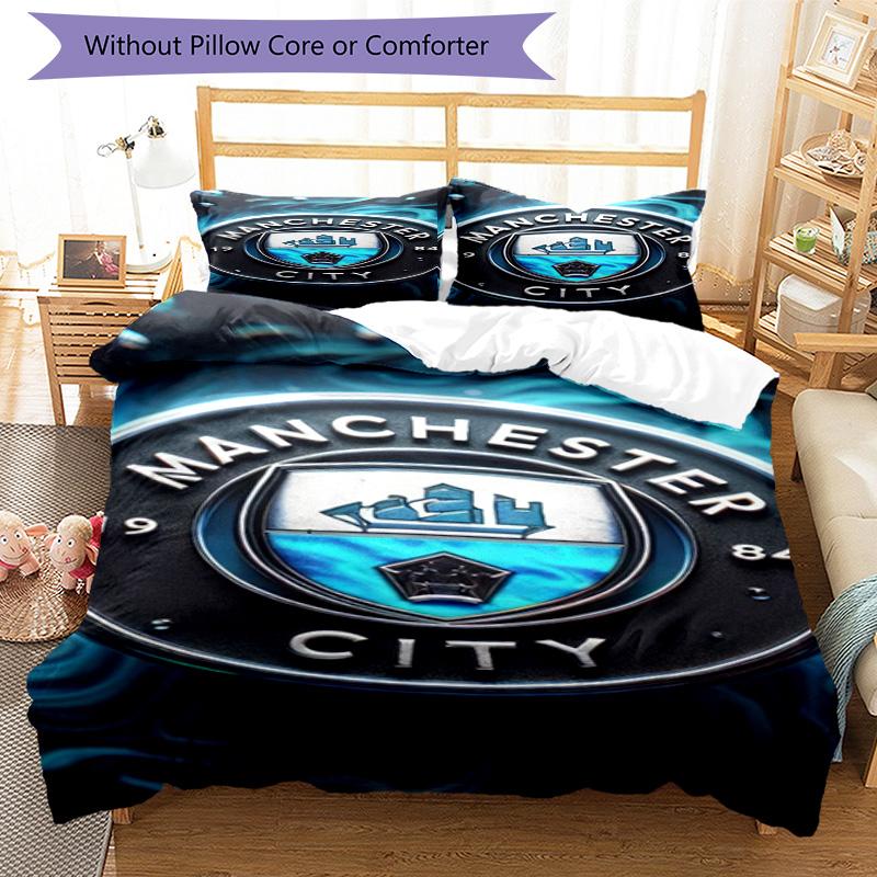 Manchester City F.C Printed Pattern Duvet Cover Set – includes 1 duvet cover and 2 matching pillowcases Bedroom decor Christmas gifts