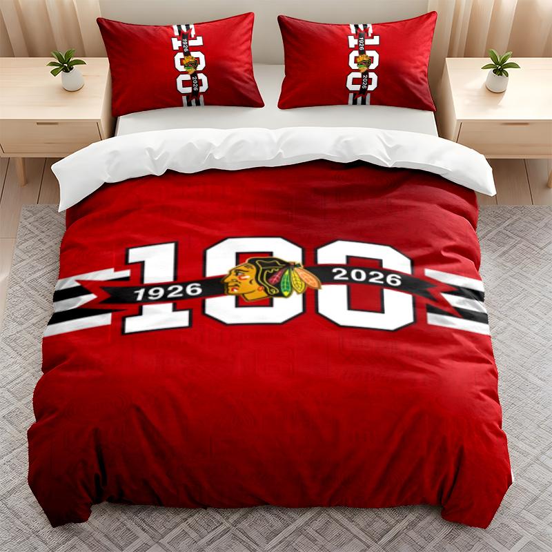 Chicago Blackhawks 3PC Bedding Set Print Duvet Cover with Two Pillowcases Home Bedroom Decoration festival gift