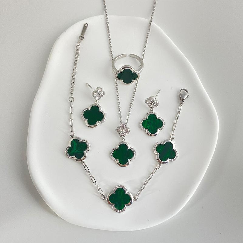 4 шт. Французская роскошь Beimu Четырехлистный клевер ожерелье браслет кольцо гвоздь комплект