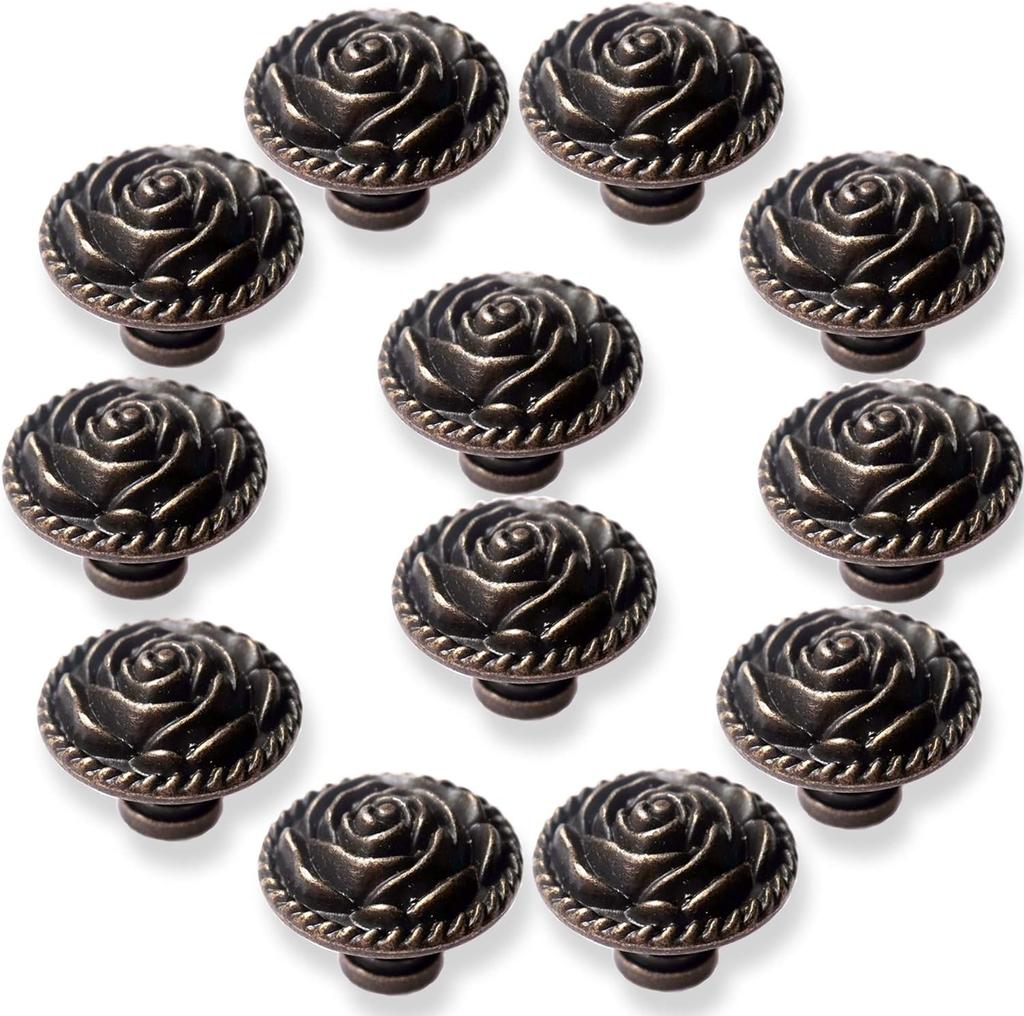 Винтажные ручки для шкафа в виде розы, античная бронза, дверная ручка для шкафа, комода, круглая ручка из цинкового сплава, ручки для цветочных ящиков