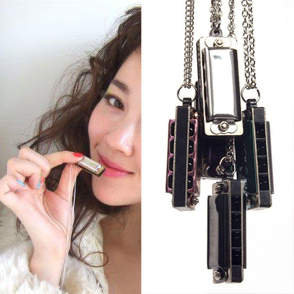 Ювелирные изделия из нержавеющей стали музыкальная мини-губная гармошка 4 отверстия 8 тонов цепочка ожерелье музыкальные игрушки