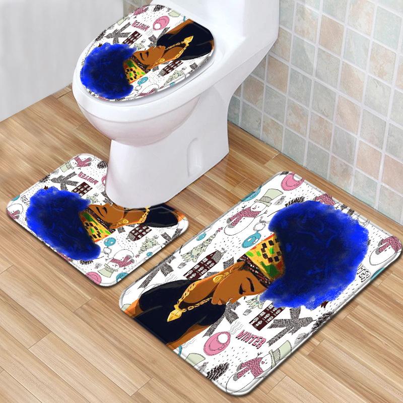 African Women'S Bathroom Floor Mat Three-Piece Bathroom Carpet Toilet Mat Set Doormat Bathroom Non-Slip Mat