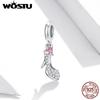 Shiny Glass Slipper 925 Sterling Silver Heels Pink Heart Zircon Pendant Charm Fit Original Bracelet Jewelry