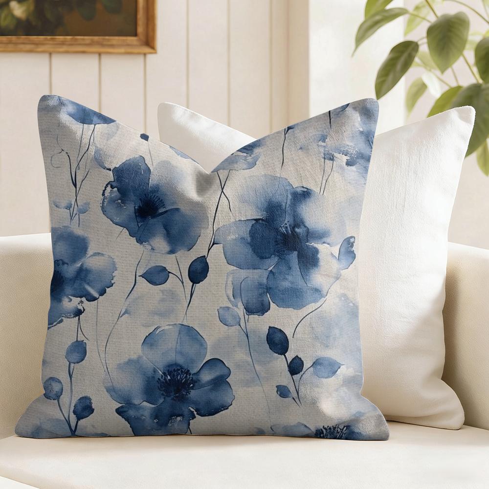 Painted Blue Creative Cushion Cover Summer Linen Pillow Case Organic Fabric Cushion Cover DoubleSided Sofa Home Decor