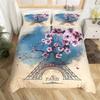 Paris Eiffel Tower Duvet Cover Set, 3D Pink Floral Print Bedding Quilt Cover Pillowcases