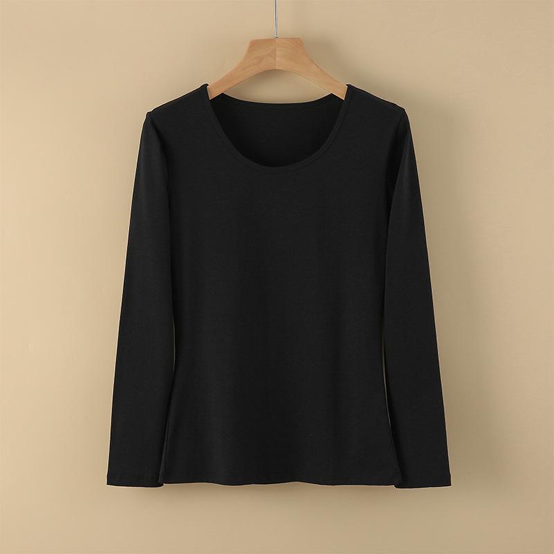 Женский термосвитер из чистого хлопка с длинными рукавами - круглый вырез, теплый топ на осень/зиму