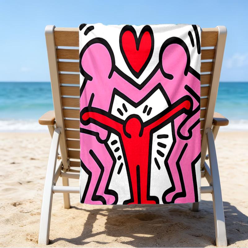 proof beach towel with a Keith Haring Ascending pattern - soft,absorbent,quick-drying,machine washable - perfect for swimming,camping,bathing