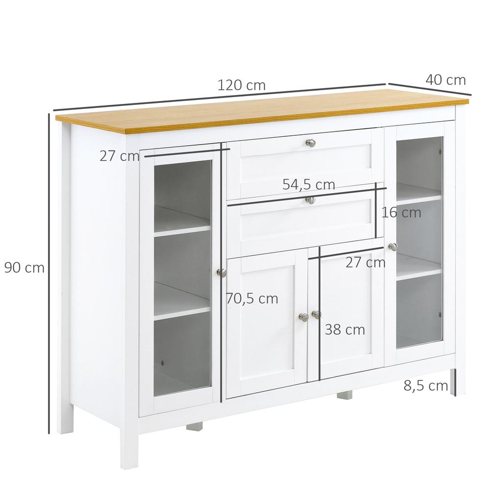 Buffet Salon Storage Cabinet With Double Door Cupboard Two Glass Door Cabinets Two Drawers And Adjustable Shelf Modern Style Dining Room And Kitchen