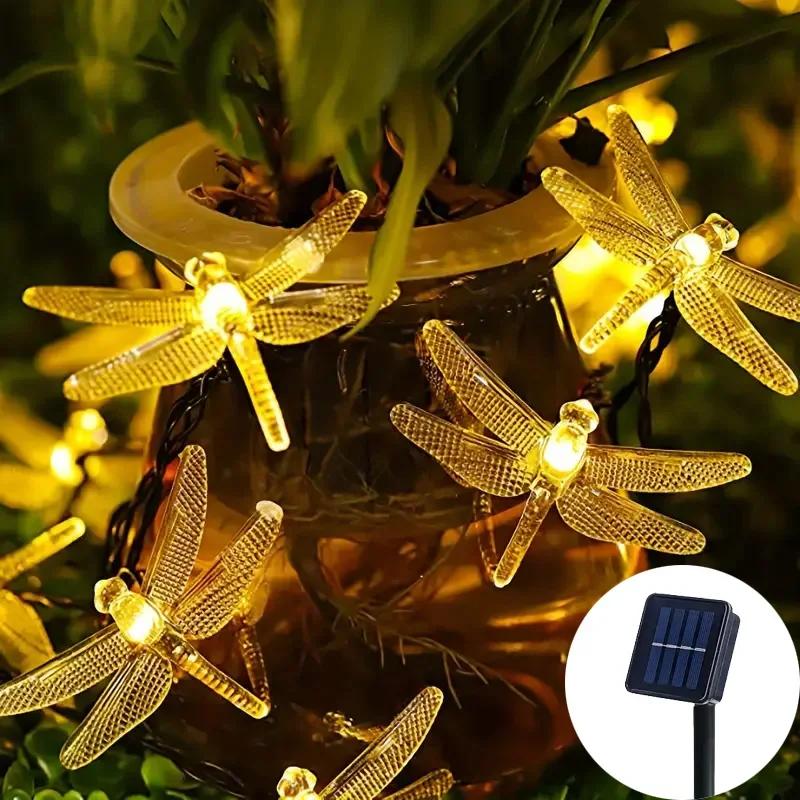 Solar LED Dragonfly String Lights Fairy Lawn Light Outdoor Waterproof Lamp For Home Garden Yard Wedding Decoration Lighting