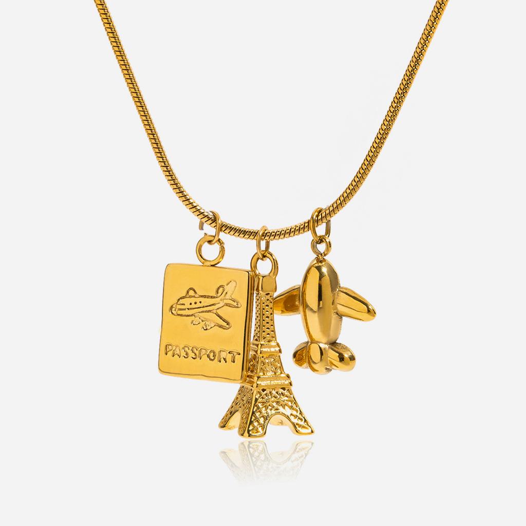 Design holiday style 18K gold Paris Tower aircraft pendant necklace jewelry