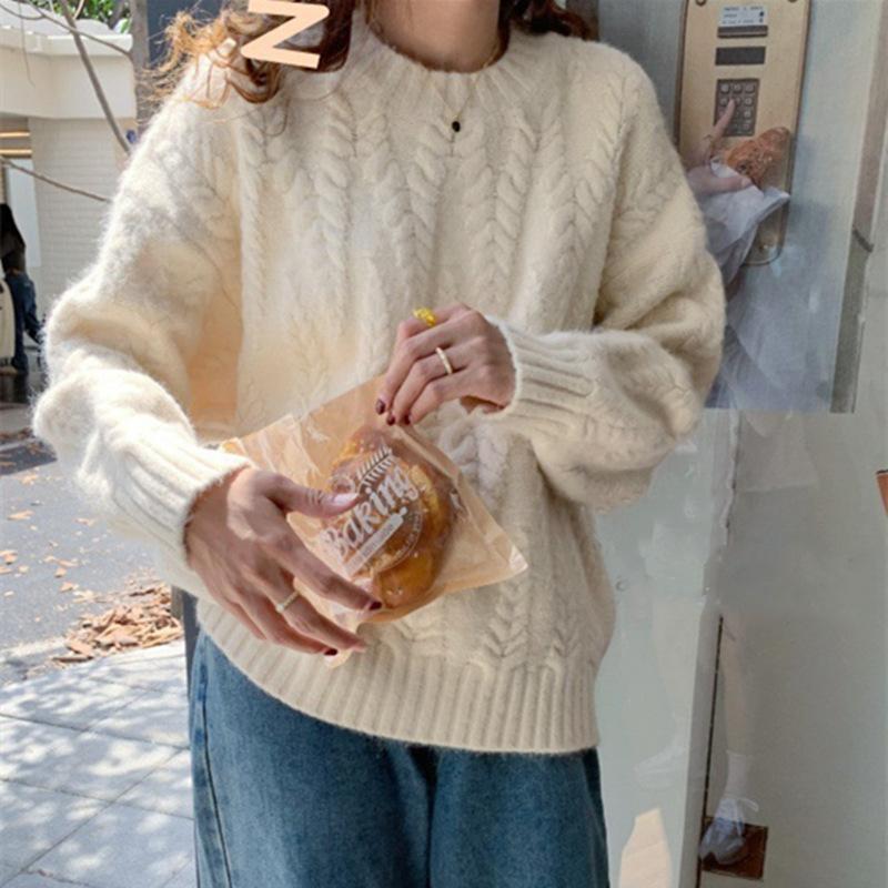 Молочно-голубой свитер с пшеничным колосом, женский, новый корейский вариант, свободный, нежный, вязаный свитер, топ прилив