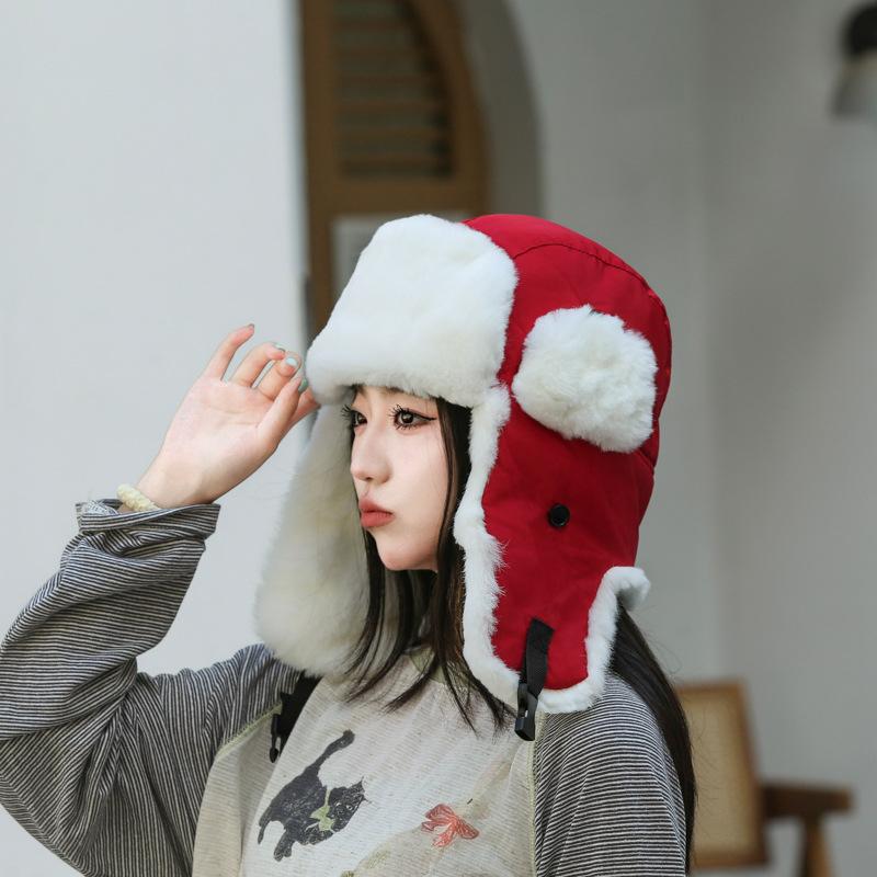 Real Rabbit Fur Winter Windproof Ear Protection Cotton Hat Cycling Warm Hat Outdoor Skiing Cold Hat