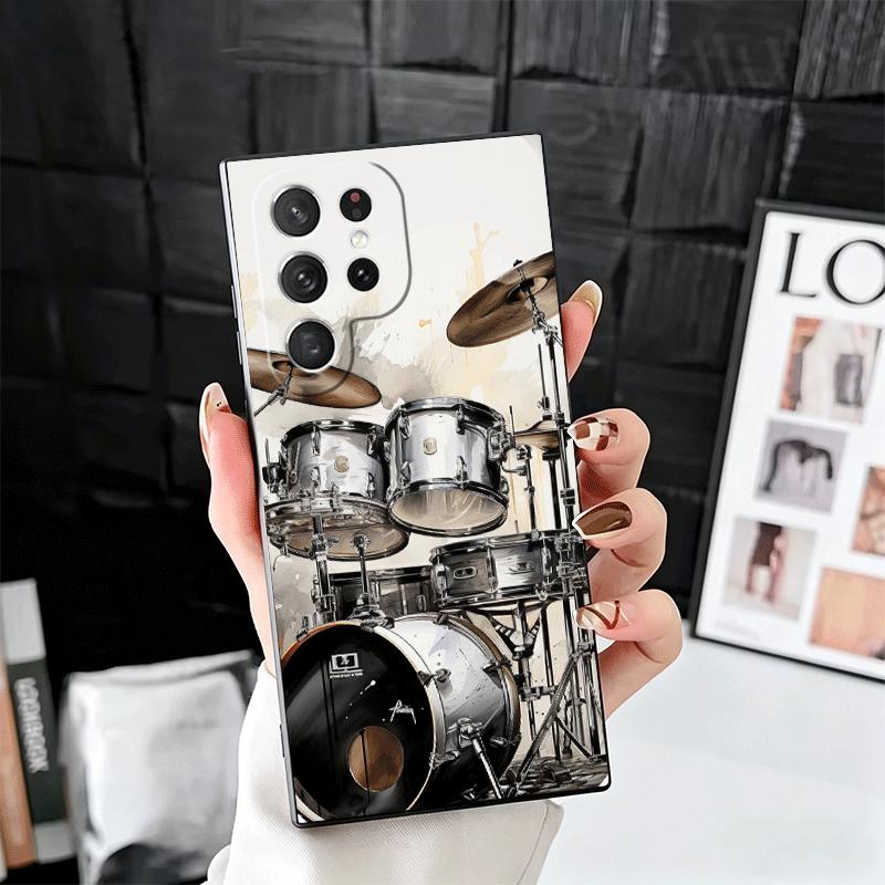 Drum Set Rock Music Soft Phone Case for Samsung Galaxy S26 S25 Edge S24 Ultra S23 Plus S22 S21 FE S20 Black Cover Back Shell