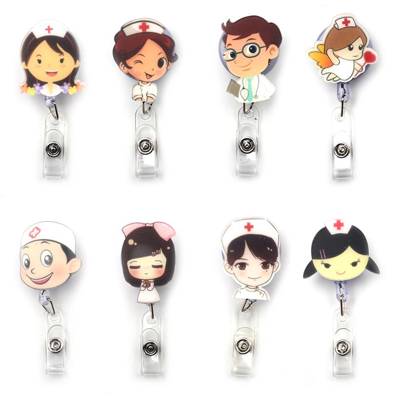 Модная идентификационная карточка с именем, выдвижная медсестра, врач, мультяшная кнопка, держатель для бейджа, школьные принадлежности, милый экспонат