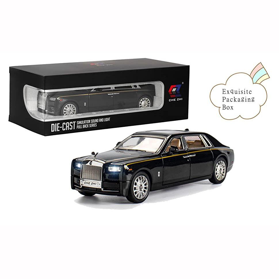 Игрушечный автомобиль Rolls-Royce Phantom 1/24, литая металлическая модель автомобиля для детей 3, 4, 5, 6, 7 лет, со звуковой подсветкой, классический дизайн двери автомобиля, логотип автомобиля можно сложить