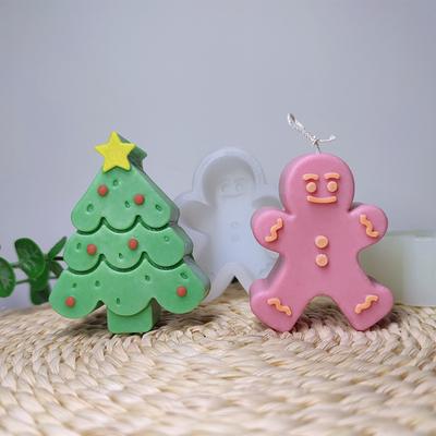 3D Рождественская елка Пряничный человечек Силиконовая форма Ручная работа свеча мыло Гипсовые поделки форма для смолы DIY шоколадный торт инструменты для выпечки