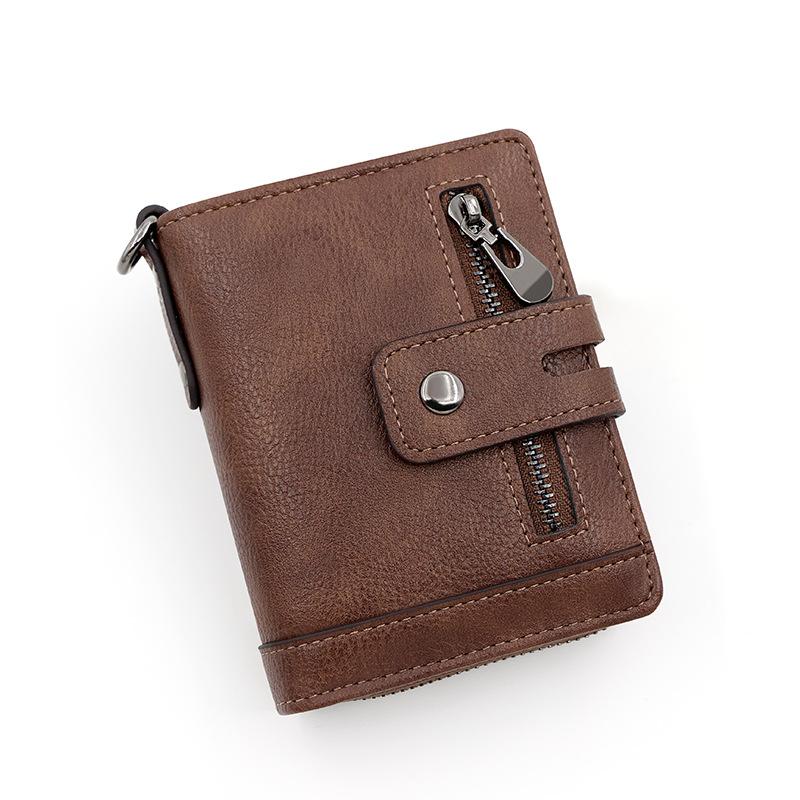 Мужские кошельки кожаные с двойной молнией, держатель для карт, короткий мужской кошелек с карманом для монет, винтажные брендовые мужские кошельки высокого качества