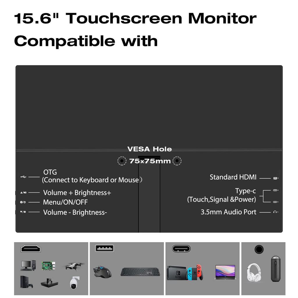 Inch HDR Mobile Monitor Lrtzcbi Thin Lightweight Touch Screen IPS Panel FHD Resolution 1920x1080 Game Monitor 60Hz Touch Function Mobile Display