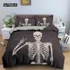 Skeleton Duvet Cover Set Microfiber Bedding Set Twin Size Halloween Funny Skeleton Skulls Bones Comforter Cover for Kids Teens