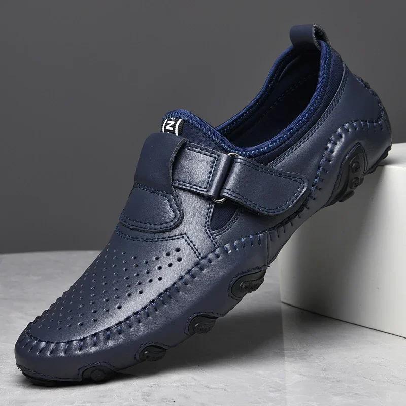 Genuine Leather Men Shoes Casual Italian Hollow Out Men Loafers Summer Breathable Driving Shoes Slip On Moccasins Zapatos Hombre