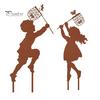 Metal Garden Sculpture 1 Pair Silhouette Art Model Little Boy Girl Shape Character Statue Ornament Decor Stakes Lawn Yard Decoration Vibrant Accent