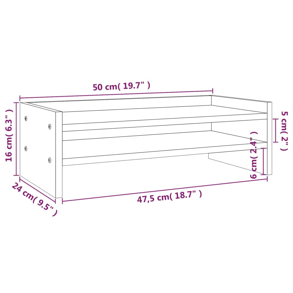 Vidaxl Podstawka Na Monitor, 50X24X16 Cm, Lite Drewno Sosnowe