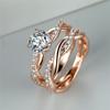 Womens Dainty Rose Gold Color Twist Round Cut White Stone CZ Zircon Ring Set Bridal Engagement Ring Wedding Band Anniversary Gift Size 5-13