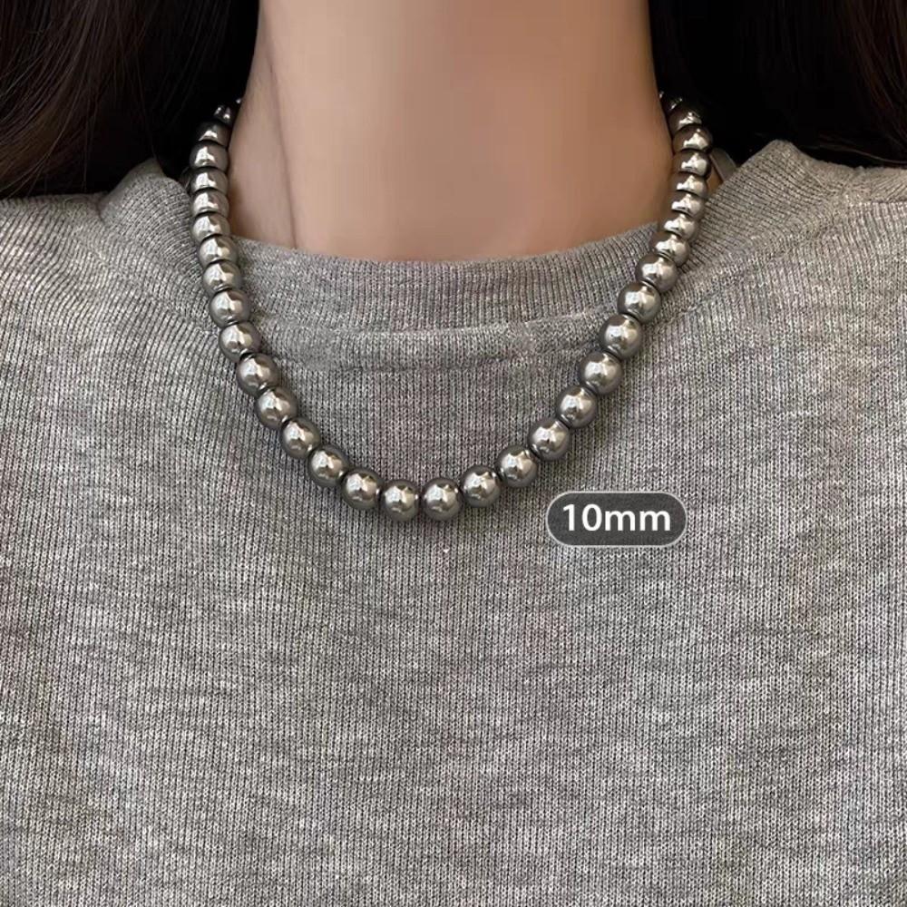 Multi Size Gray Pearl Necklace Beads Clavicle Chain Fashion Beaded Choker Jewelry