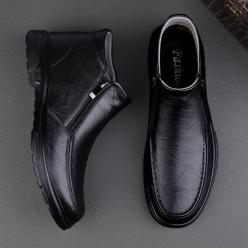 Модные мужские ботинки из натуральной кожи, ветрозащитные, противоскользящие, осенне-зимние ботинки Челси, теплые зимние ботинки, мужские хлопковые ботинки, повседневная обувь для мужчин