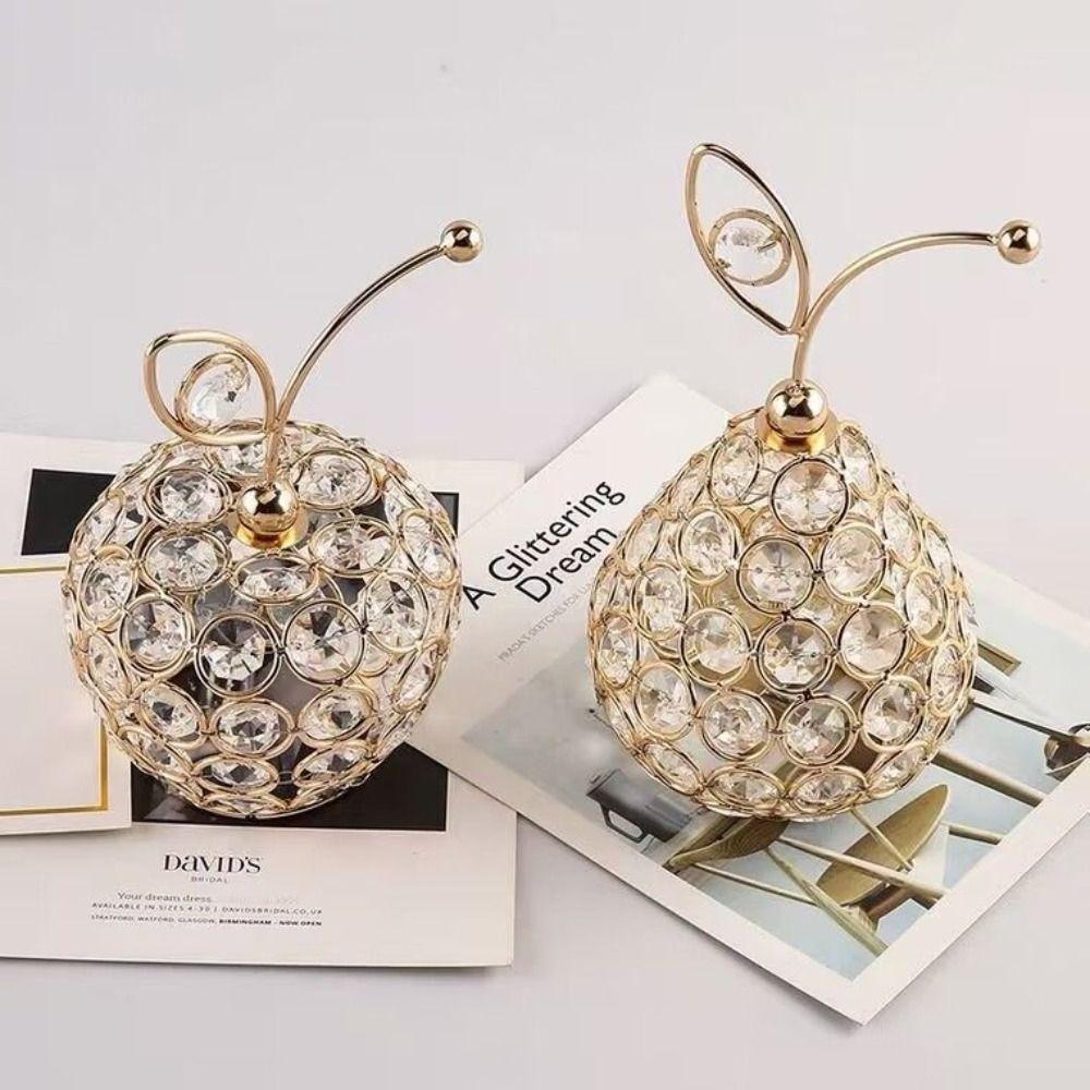 Metal Fruit Figurine Artificial Crystal Pear Ornament Gold Crystal Pear Ornament Living Room