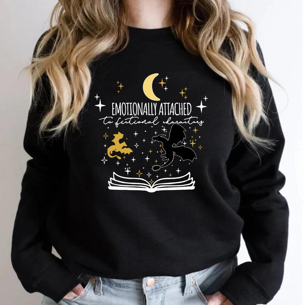 Emotionally Attached To Fictional Characters Sweatshirt Fourth Wing Dragon Sweatshirt Unisex Hoodies Vintage Long Sleeve Crewneck Sweatshirt