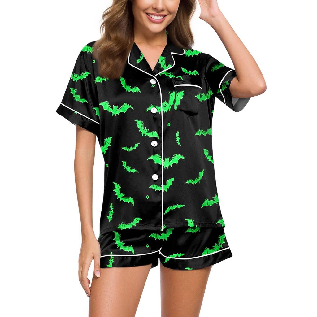 Женский повседневный модный домашний костюм с принтом на Хэллоуин, с коротким рукавом