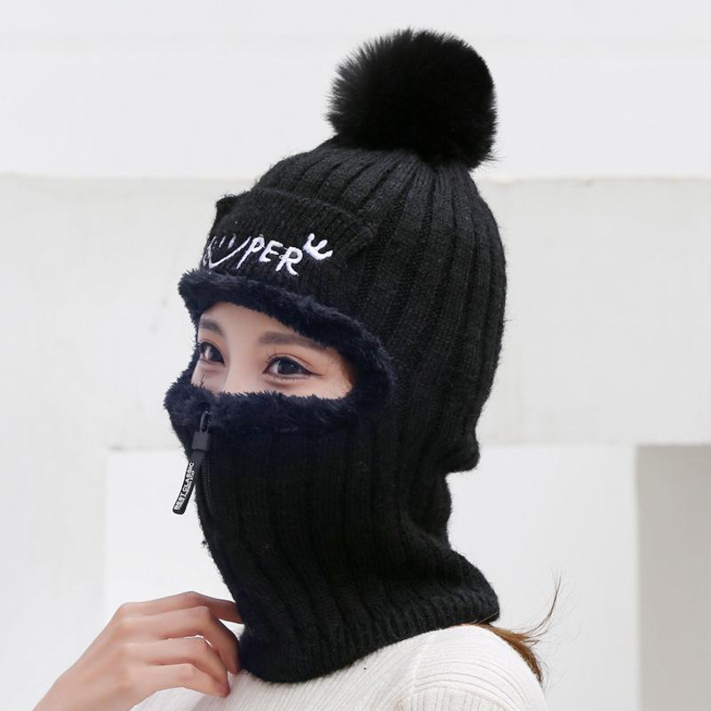 Women Winter Thick Warm Knitted Beanies Cap Hats Lady Full Face Covered Outdoor Ski Riding Cap Hat For Women