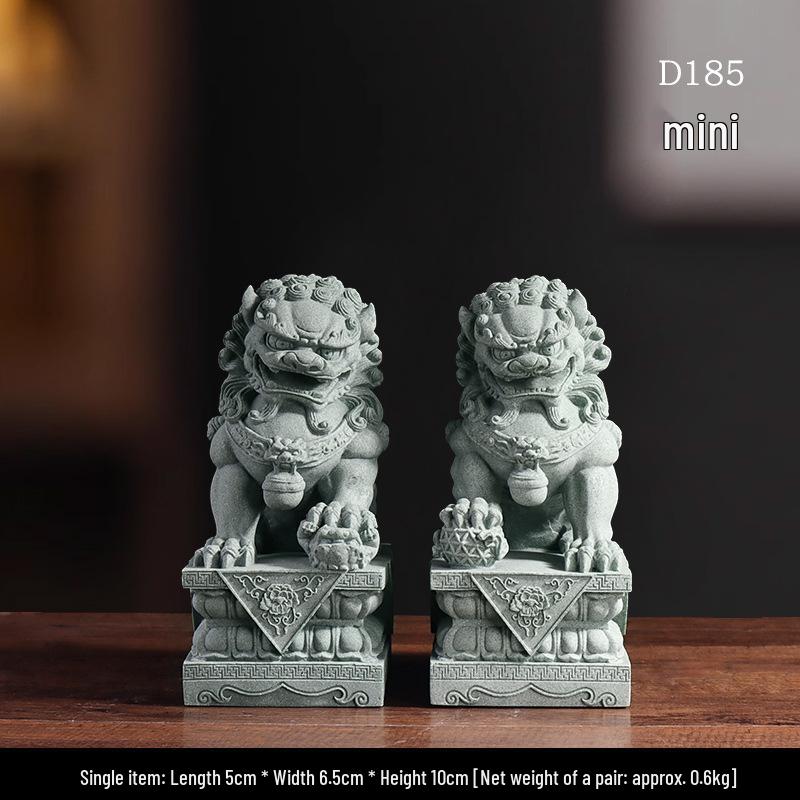 Chinese Green Sandstone & White Marble Lion Ornaments for Fish Tank Decoration