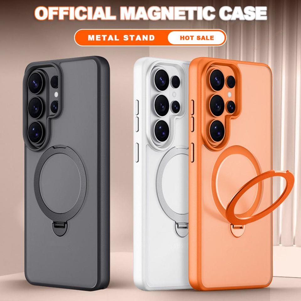 Матовый магнитный чехол для телефона Samsung Galaxy S26 S23 S22 S24 S25 FE Ultra Edge Magsafe Металлическая подставка Защита зарядки Чехол