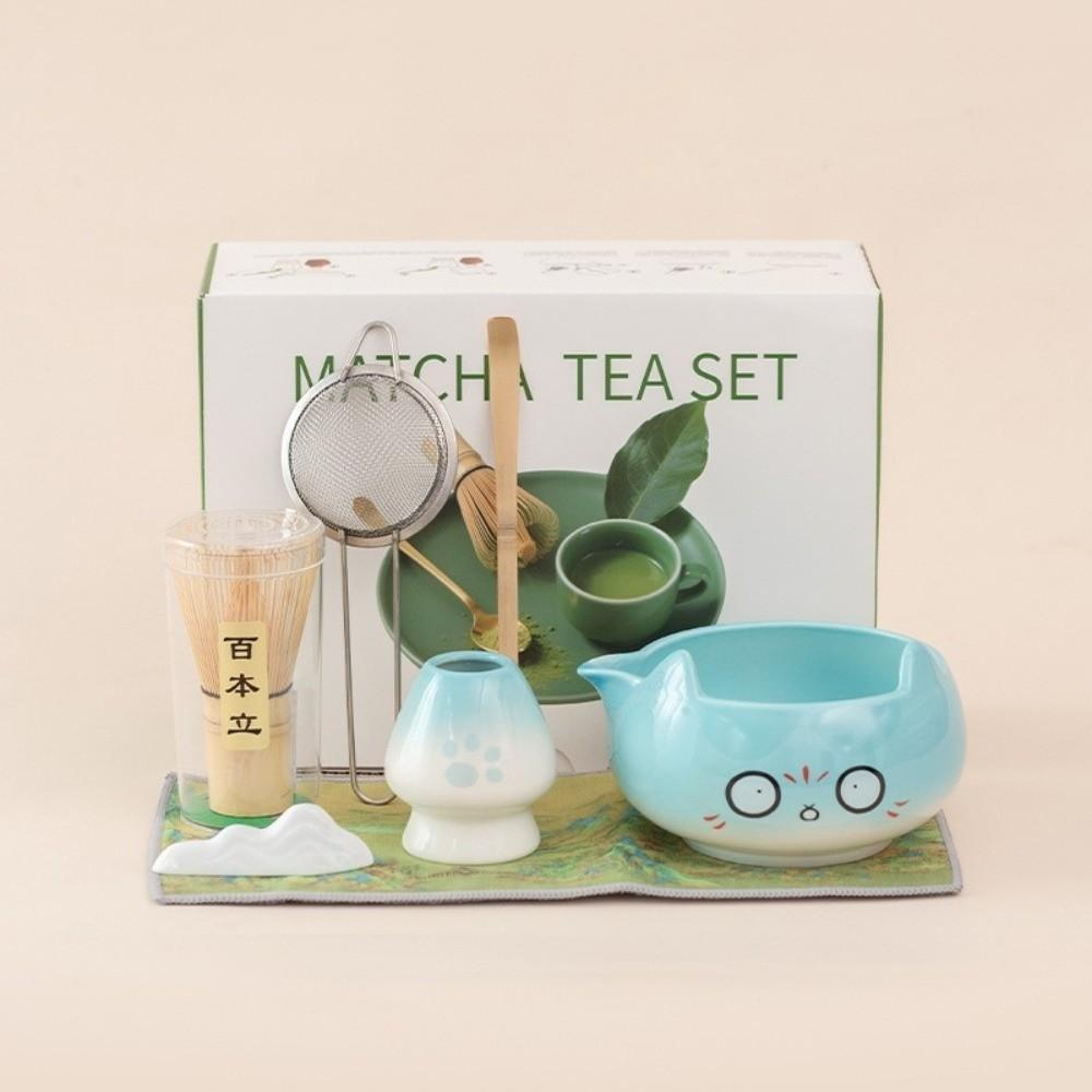 2/5/7pcs Pink Color Cat Ear Tea Bowl Ceramic Bowl Japanese Tea Whisk Matcha Tea Set Home Brewing