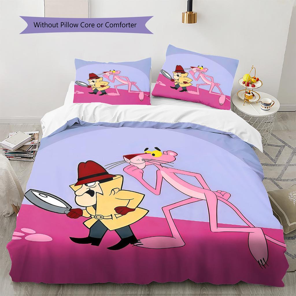 The Pink Panther2 Pattern Bedding Quilt Set Home Decoration Gift (1 * duvet cover + 2 * pillowcase without core)