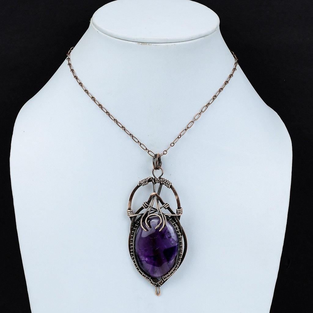 Подвеска со звездным аметистом, обернутая медной проволокой, оригинальный кулон с драгоценным камнем, изящный кулон ручной работы, обернутый медной проволокой, ювелирное украшение в подарок маме