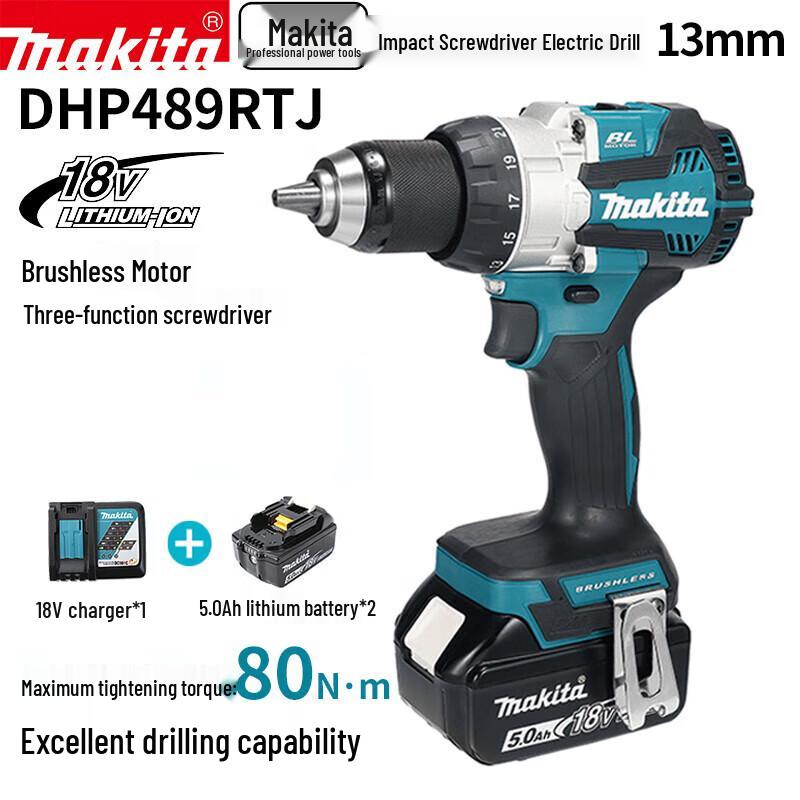 Makita 18В Беспроводная ударная дрель/шуруповерт DHP489RTJ Комплект вилка CN (адаптер в комплекте)