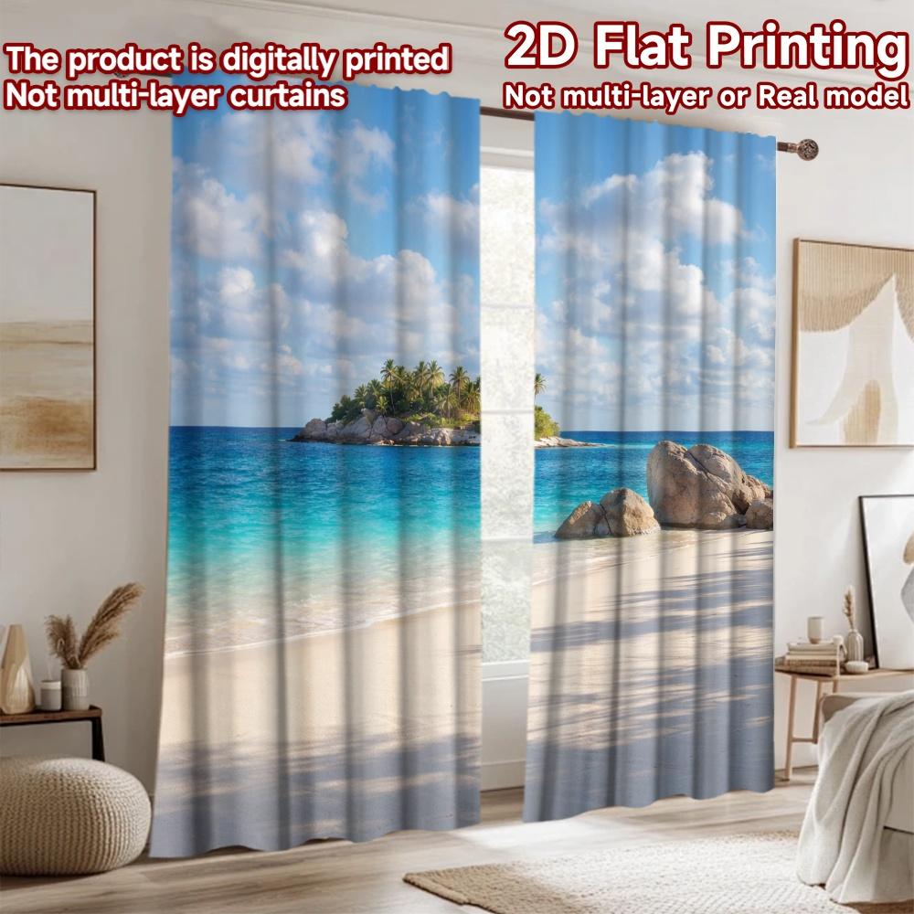 2D flat printing 2pcs Curtain Scene Curtains Tropical Beach Paradise Digital Printed Polyester Drapes Festive Wall Decor Perfect