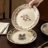 Retro French Style Ceramic Plates Luxury Restaurant Round Fruit Dessert Plate Breakfast Salad Sandwich Plate Household Tableware