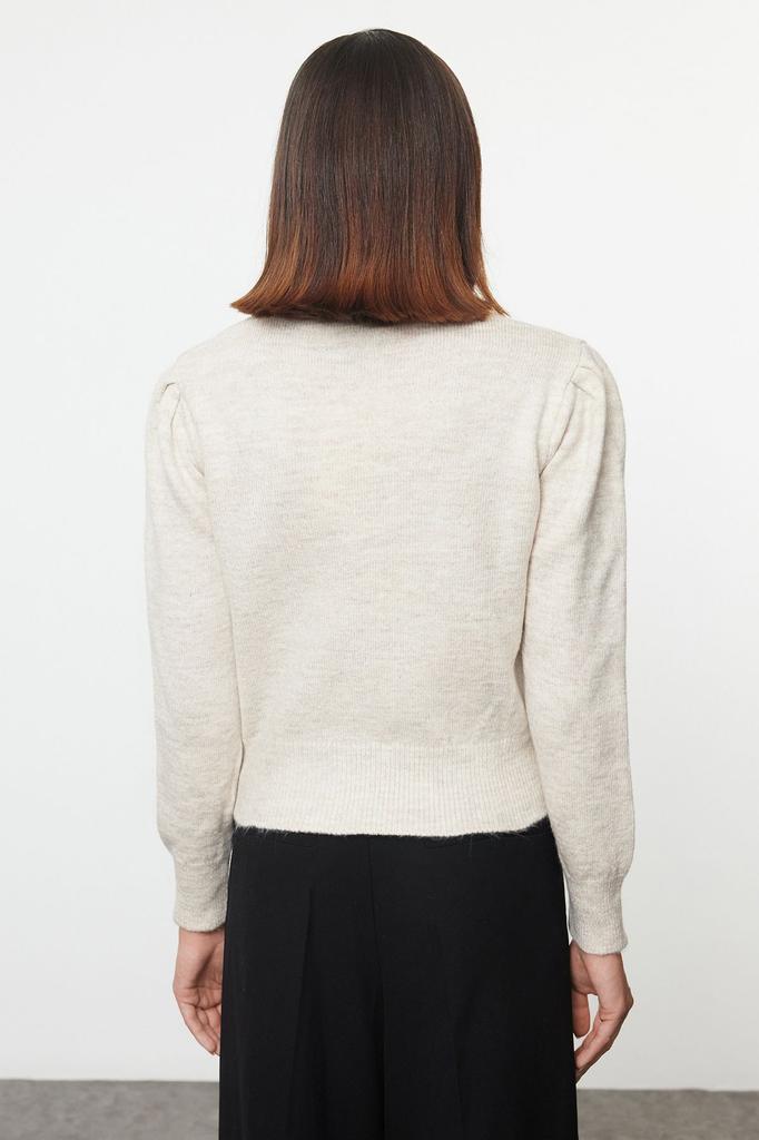 Женский элегантный кардиган с бантом из каменной ленты и детальным трикотажным кардиганом